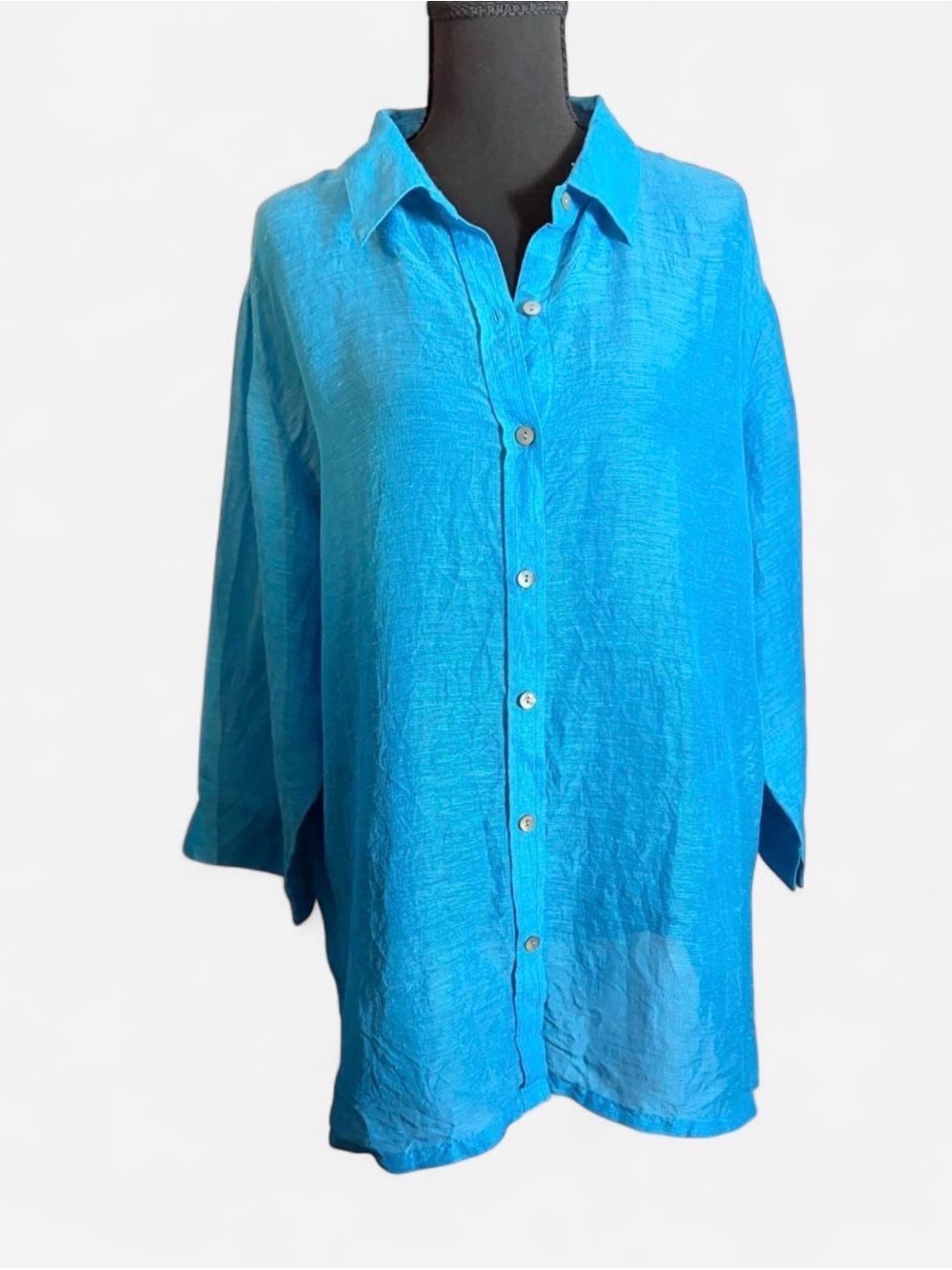Chico’s Blue Linen & Silk Button Down